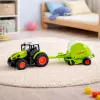 LEAN TOYS Trator com comando RC e enfardadeira, trator agrícola 1:24