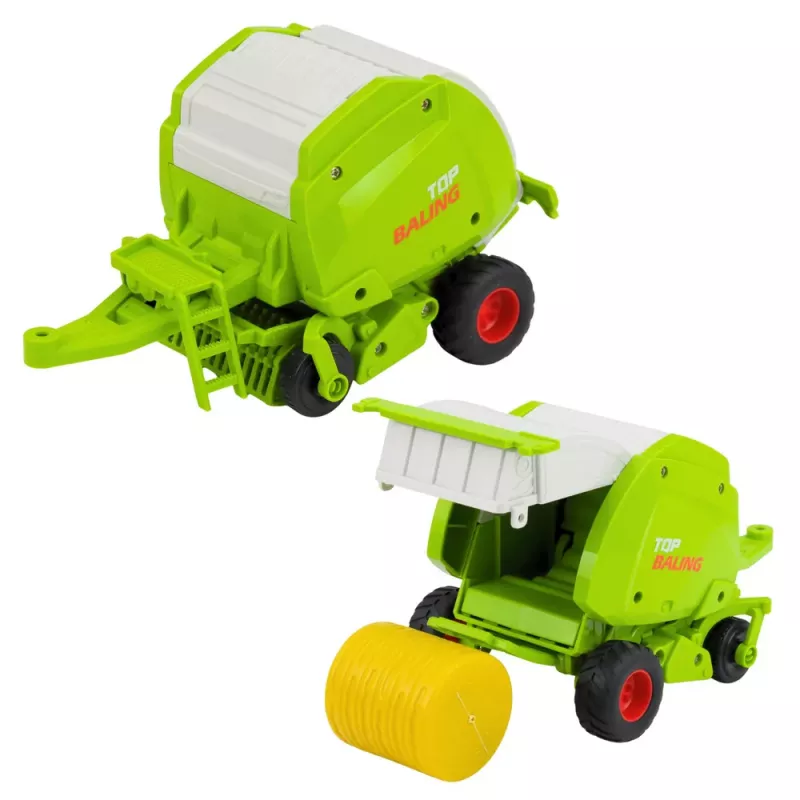 LEAN TOYS Trator com comando RC e enfardadeira, trator agrícola 1:24