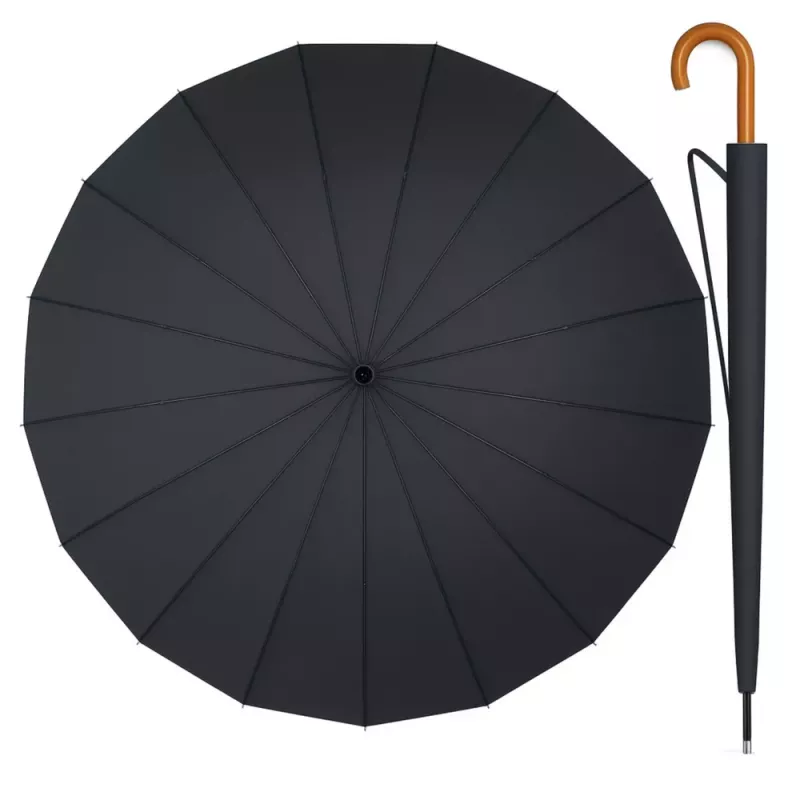 LEAN Guarda-chuva automático grande com proteção para os braços 24 varetas Preto 115 cm