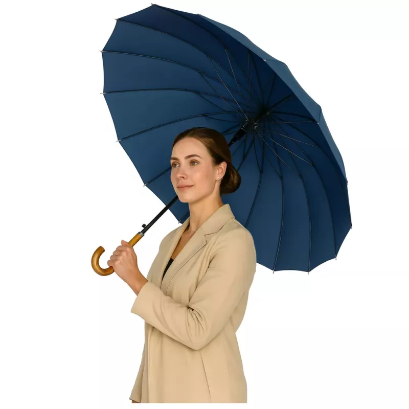 LEAN Guarda-chuva automático grande com alça de ombro 24 varetas Azul-marinho 115 cm