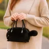 LEAN TOYS Mala de mão em peluche em forma de gato com alças de corrente, Preto