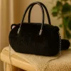 LEAN TOYS Mala de mão em peluche em forma de gato com alças de corrente, Preto