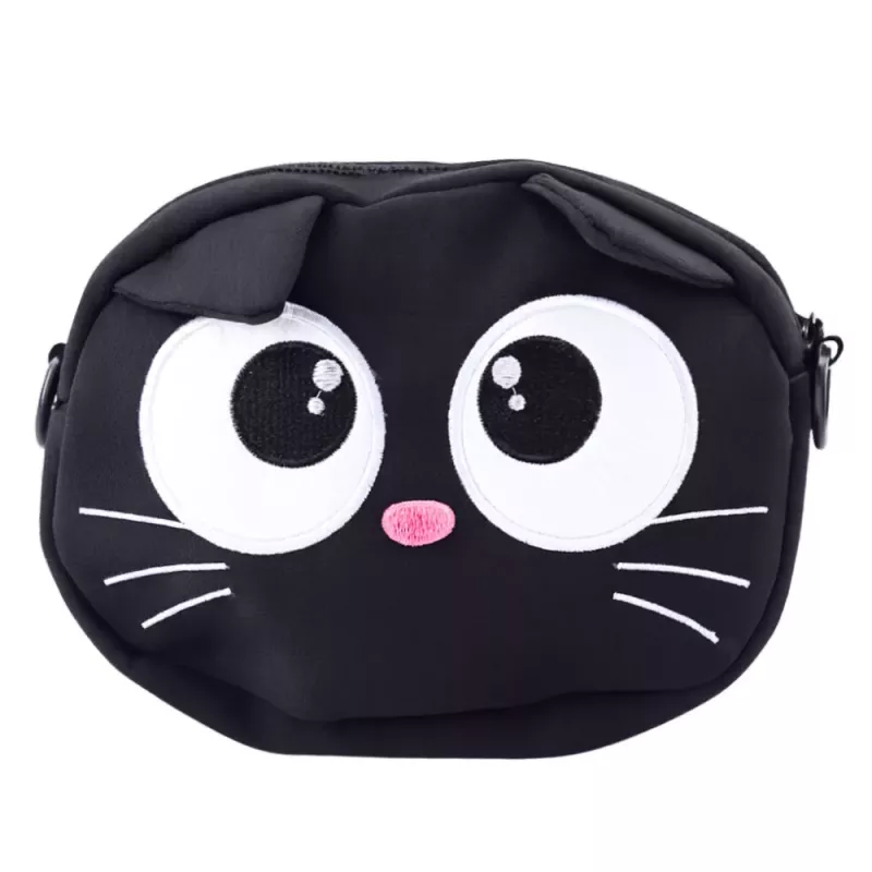 LEAN TOYS Bolsa de gato com bolso com fecho e alça ajustável Preto 21 x 16 cm