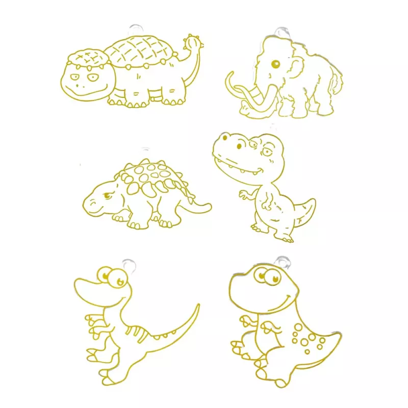 LEAN TOYS Conjunto criativo DIY Pintura em vidro Porta-chaves Dinossauro marcadores 6 unid.