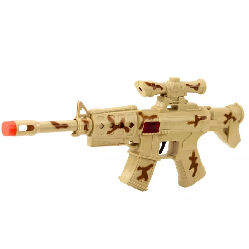 LEAN TOYS Conjunto de espingarda militar com acessórios som de disparo Areia