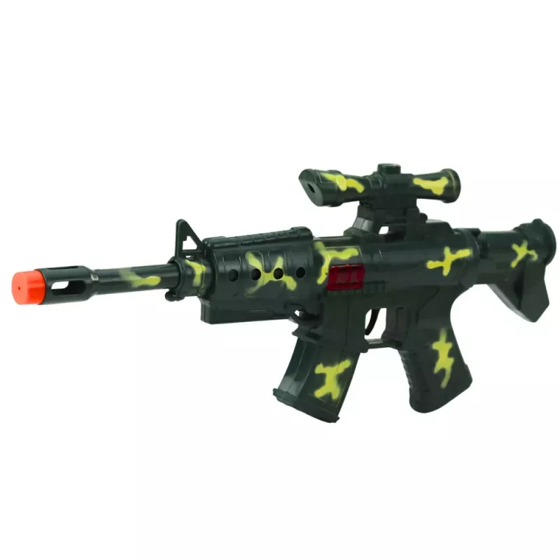 LEAN TOYS Conjunto de espingarda militar com acessórios, som de disparo, Caqui