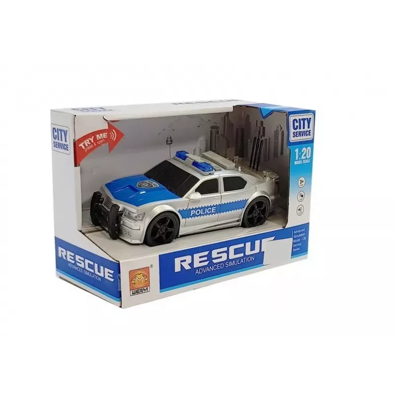 LEAN TOYS Carro de polícia a pilhas 1:20 luz e som Silver