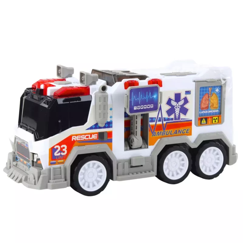 LEAN TOYS Ambulância City Veículo médico com tração, luzes e sons