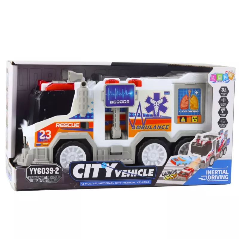 LEAN TOYS Ambulância City Veículo médico com tração, luzes e sons