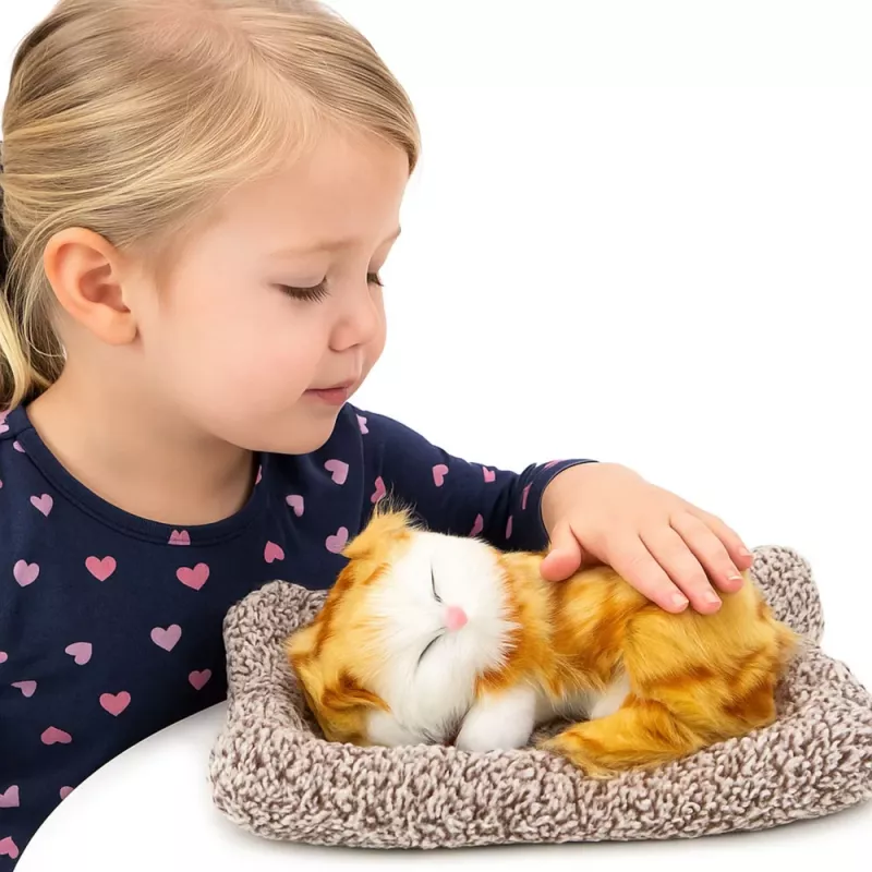 LEAN TOYS Gato ruivo a dormir em almofada Figura com sons de saco de pelo