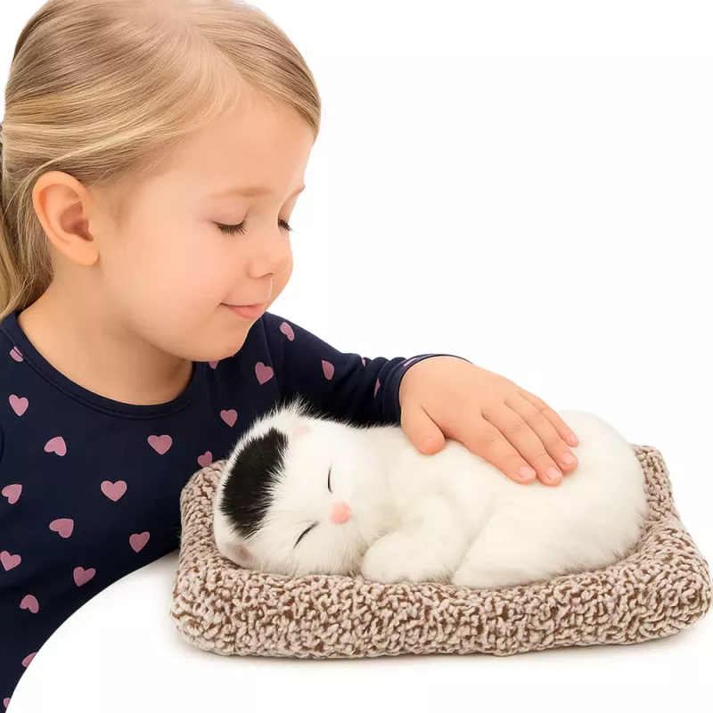 LEAN TOYS Gato branco a dormir em almofada Figura com saco de pelo e sons