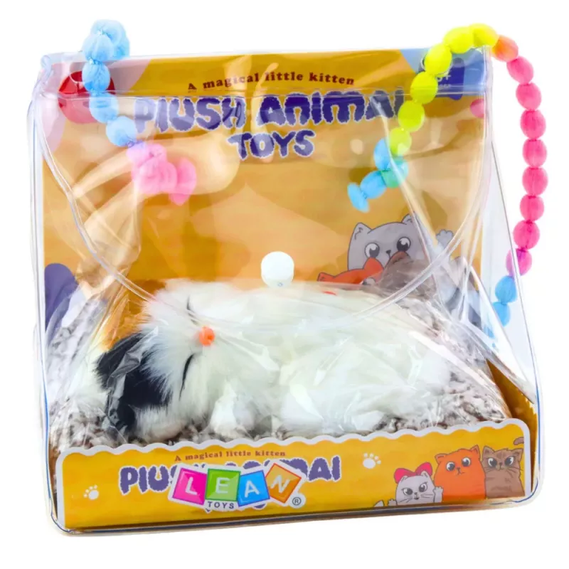 LEAN TOYS Gato branco a dormir em almofada Figura com saco de pelo e sons
