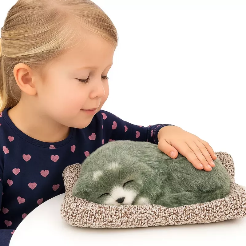 LEAN TOYS Figura de Husky a dormir numa almofada com bolsa de pelo e sons