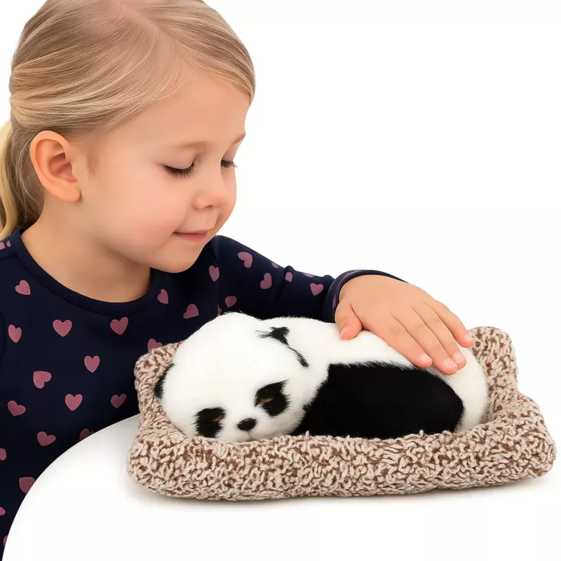 LEAN TOYS Figura de Panda a dormir numa almofada com pelo e bolsa transparente