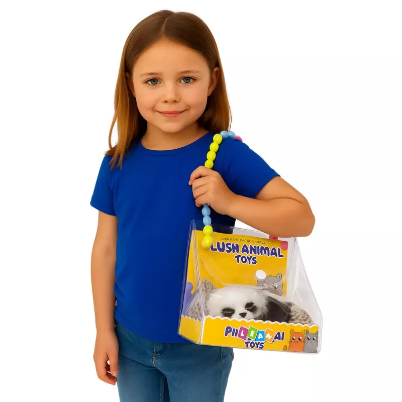 LEAN TOYS Figura de Panda a dormir numa almofada com pelo e bolsa transparente
