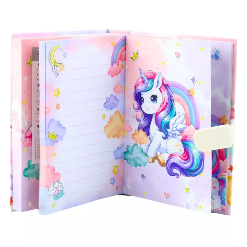 LEAN TOYS Diário fofo com fechadura numérica e melodias de unicórnio, 120 páginas, páginas pautadas coloridas, capa dura, para meninas a partir dos 6 anos