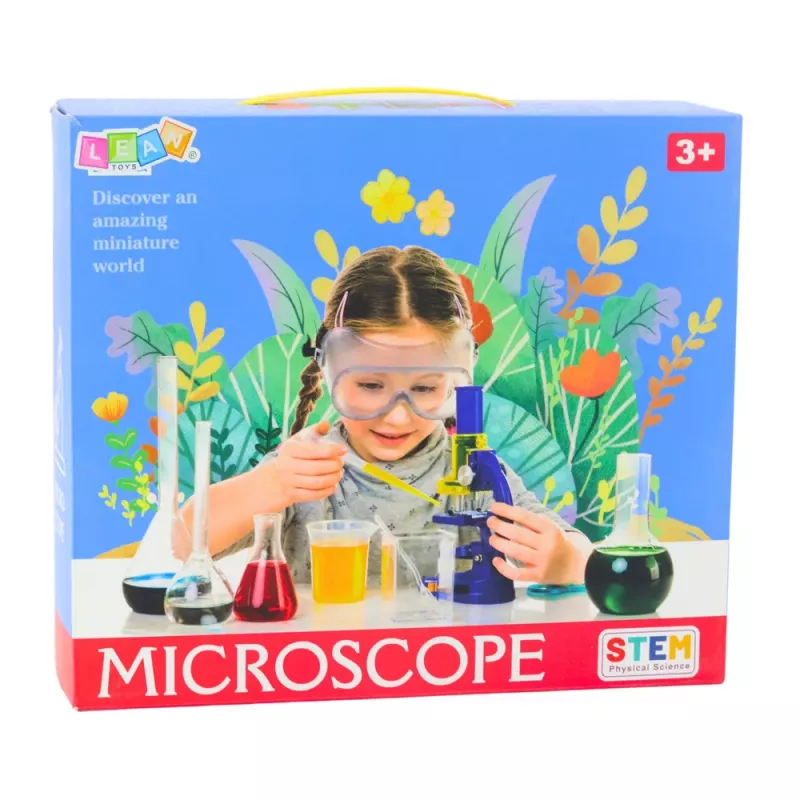 LEAN TOYS Microscópio educativo para crianças com acessórios, ampliação 300x - 1200x