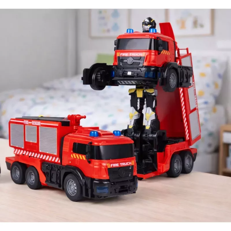 LEAN TOYS Carro robô de bombeiros 2 em 1 telecomandado RC com luzes, sons e água