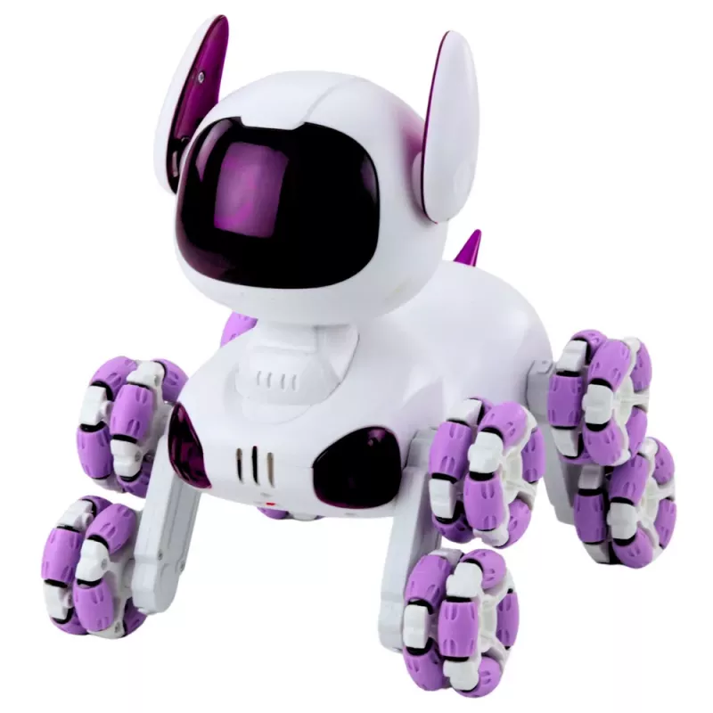 LEAN TOYS TOOBY Cão robô telecomandado RC 360° com luzes e sons, branco e roxo