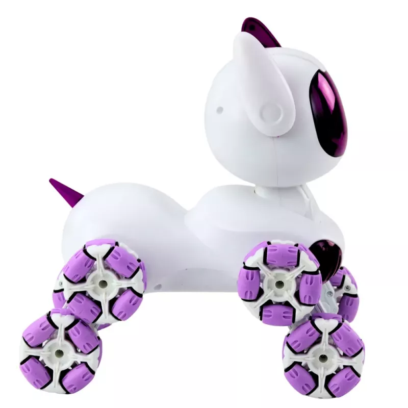 LEAN TOYS TOOBY Cão robô telecomandado RC 360° com luzes e sons, branco e roxo