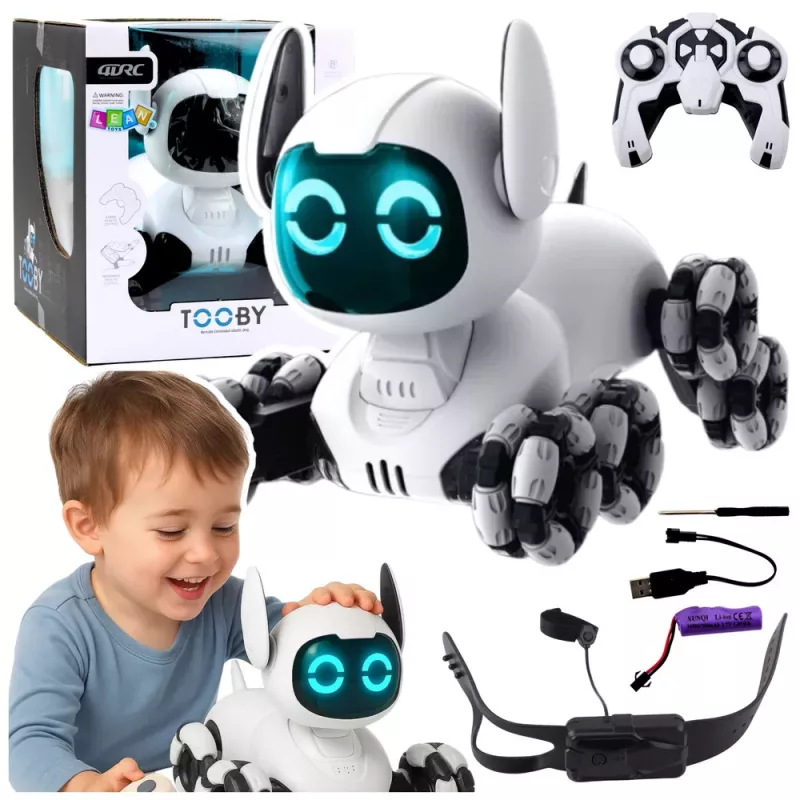 LEAN TOYS TOOBY Cão robô telecomandado RC 360° com luzes e sons, preto e branco