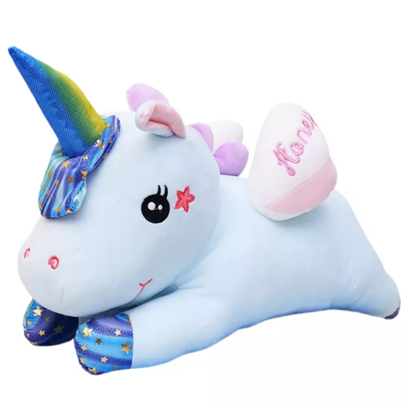 LEAN TOYS Peluche de unicórnio com manta 160x110cm, azul, 55cm