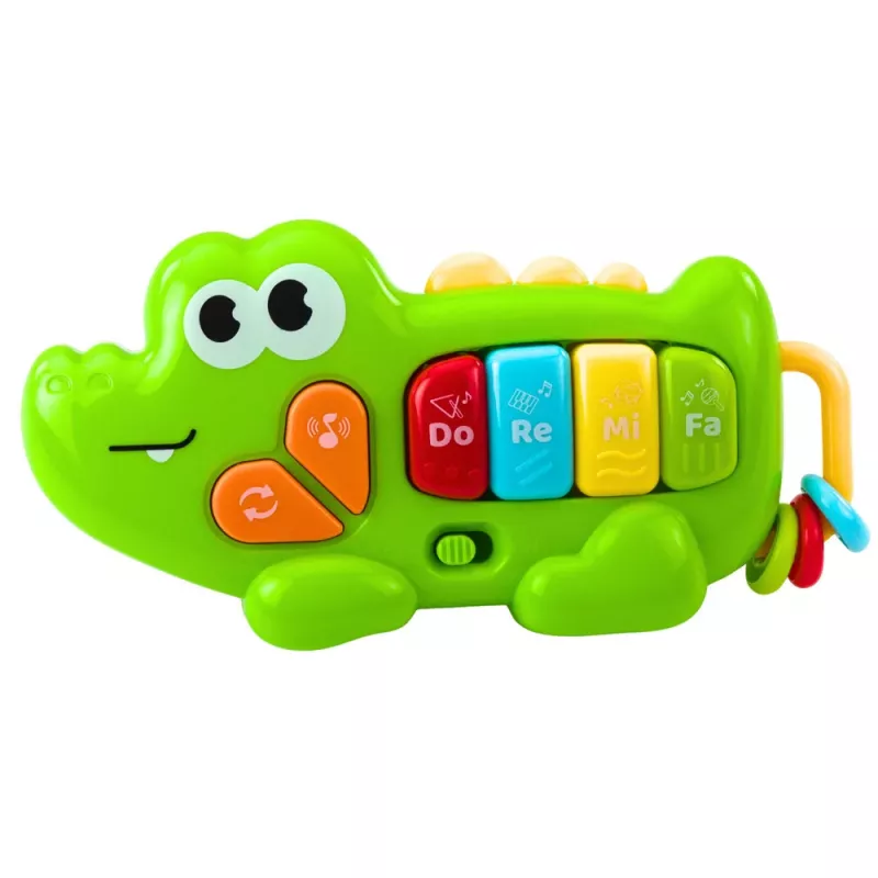 LEAN TOYS Piano musical interativo para bebés, crocodilo com contas, verde