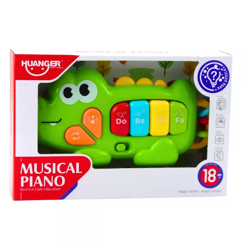 LEAN TOYS Piano musical interativo para bebés, crocodilo com contas, verde