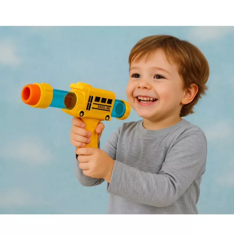 LEAN TOYS Pistola de bolas de espuma macia, autocarro escolar, amarela, 6 unid.