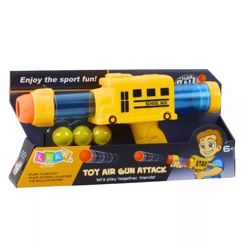 LEAN TOYS Pistola de bolas de espuma macia, autocarro escolar, amarela, 6 unid.