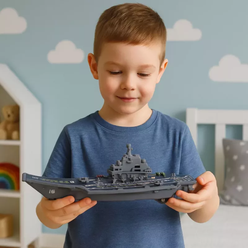 LEAN TOYS Porta-aviões militar com luz e som, propulsão por fricção, 24 cm