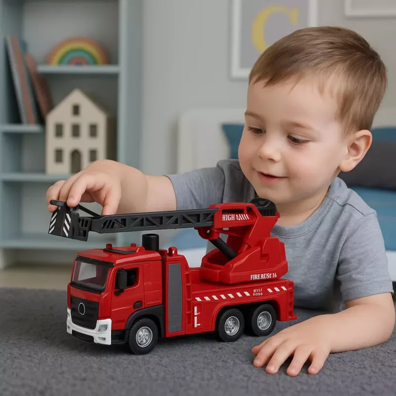 LEAN TOYS Carro de bombeiros com mangueira, jato de água, luzes e sons