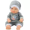LEAN TOYS Boneca bebé em pijama cinzento, gorro, braços e pernas móveis, 30 cm
