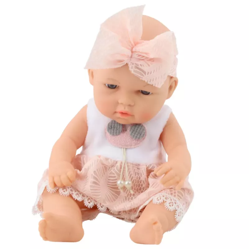 LEAN TOYS Boneca bebé em vestido rosa, faixa de cabeça, braços e pernas móveis, 30 cm