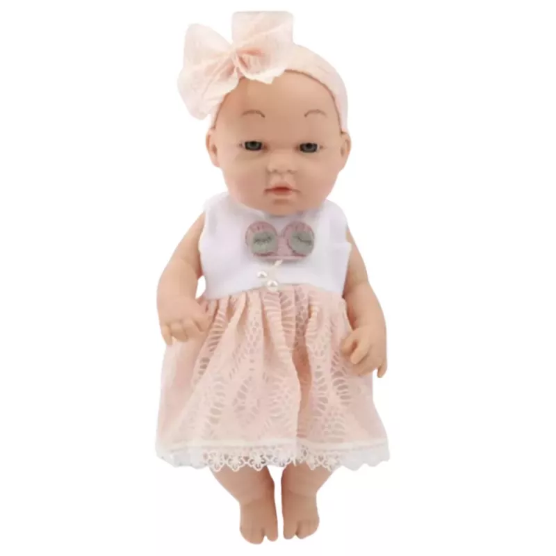 LEAN TOYS Boneca bebé em vestido rosa, faixa de cabeça, braços e pernas móveis, 30 cm