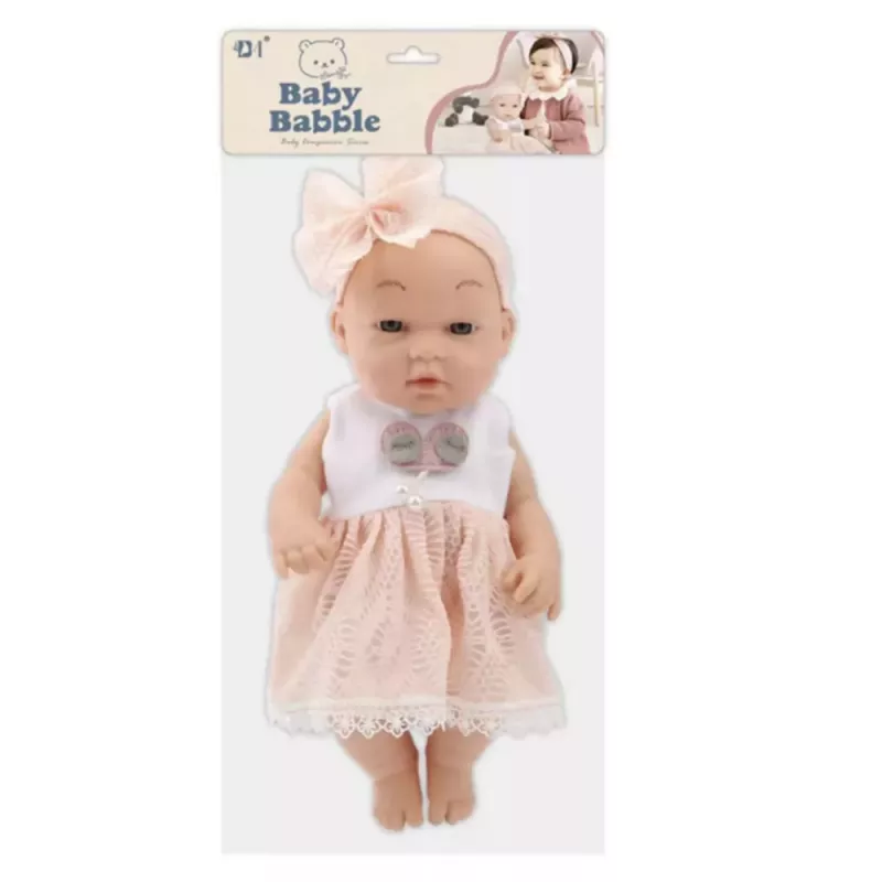 LEAN TOYS Boneca bebé em vestido rosa, faixa de cabeça, braços e pernas móveis, 30 cm