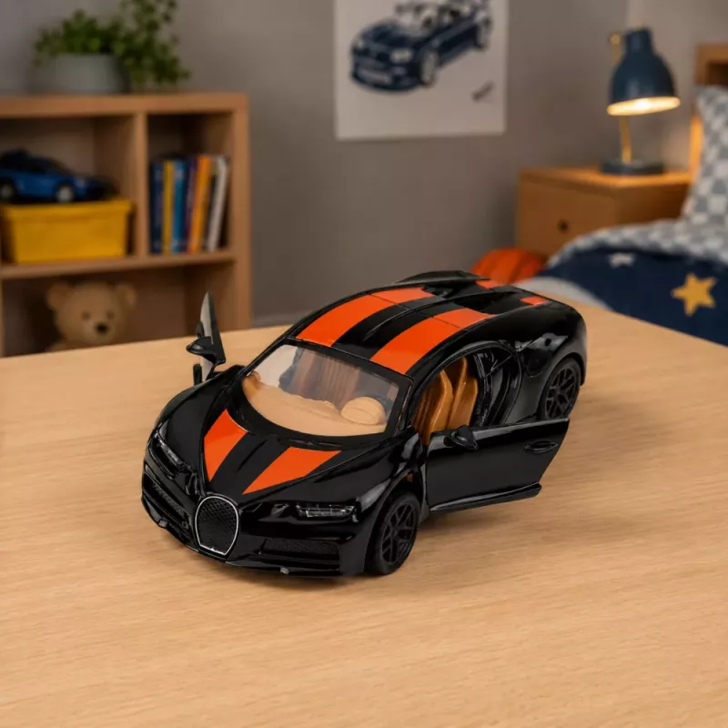 LEAN TOYS Carro metálico desportivo com luz e som, recuo, preto, 1:32