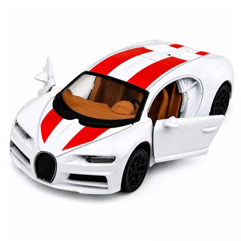 LEAN TOYS Carro metálico desportivo com luz e som, propulsão por recuo, branco, 1:32