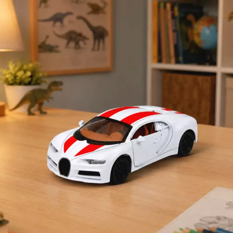 LEAN TOYS Carro metálico desportivo com luz e som, propulsão por recuo, branco, 1:32