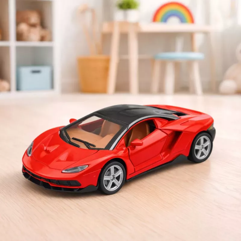 LEAN TOYS Carro desportivo metálico com portas de abrir, luz e som, vermelho, 1:32