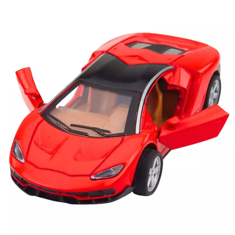 LEAN TOYS Carro desportivo metálico com portas de abrir, luz e som, vermelho, 1:32
