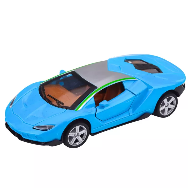 LEAN TOYS Carro desportivo metálico com propulsão, luzes e sons, azul, 1:32