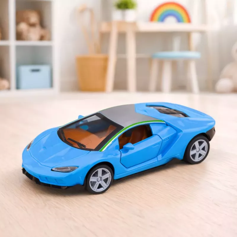 LEAN TOYS Carro desportivo metálico com propulsão, luzes e sons, azul, 1:32