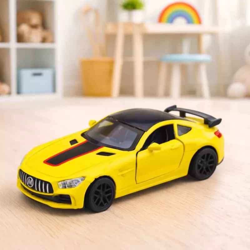 LEAN TOYS Carro desportivo metálico com portas de abrir, luzes e sons, amarelo, 1:32