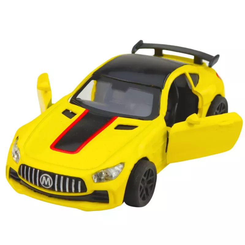 LEAN TOYS Carro desportivo metálico com portas de abrir, luzes e sons, amarelo, 1:32