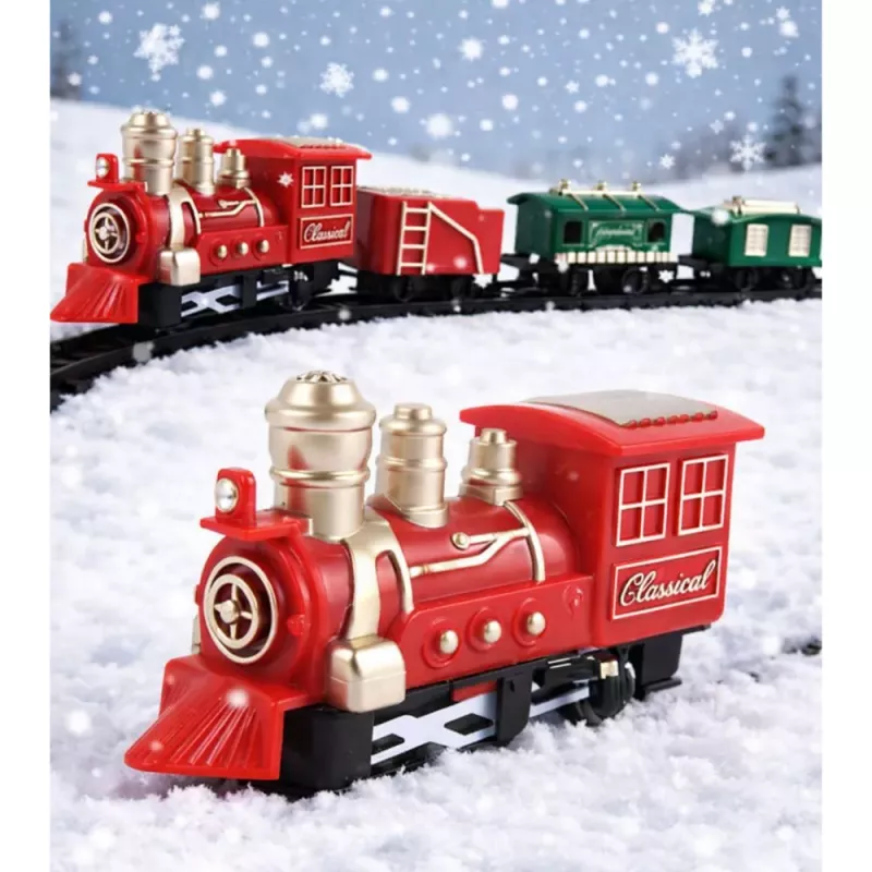 LEAN TOYS Comboio clássico mini a pilhas, locomotiva e vagões com carris, 13 peças