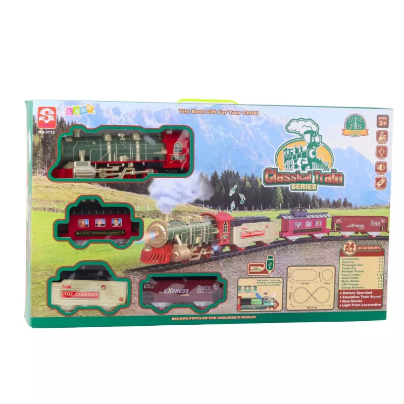 LEAN TOYS Comboio elétrico Classic Train com luzes, sons e efeito de fumo, 24 peças