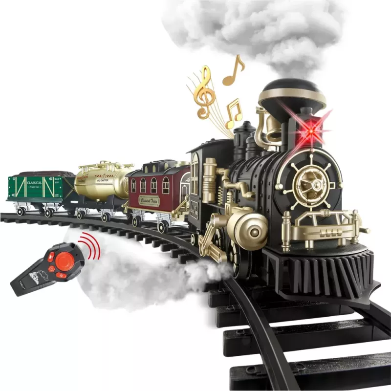 LEAN TOYS Comboio elétrico Classic RC com luz, som e fumo, carris de 206 cm, 24 peças