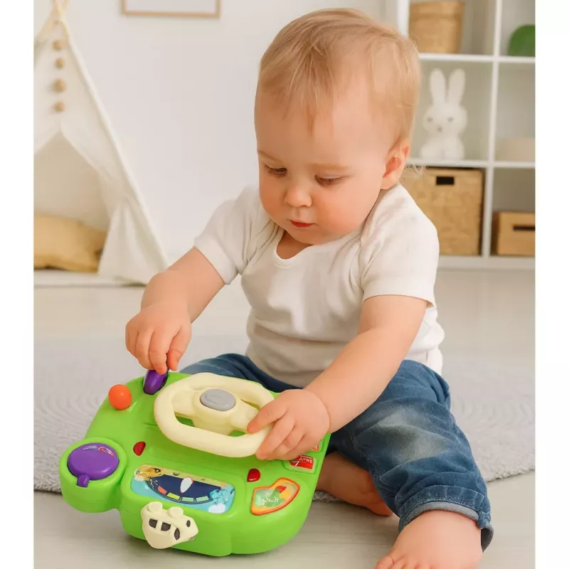 LEAN TOYS Volante interativo para crianças – simulador de condução com luz e som, verde