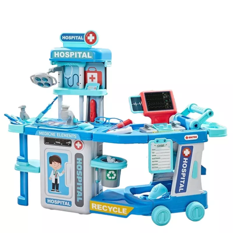 LEAN TOYS Conjunto de médico e hospital em mala 2 em 1 com luz e som, acessórios